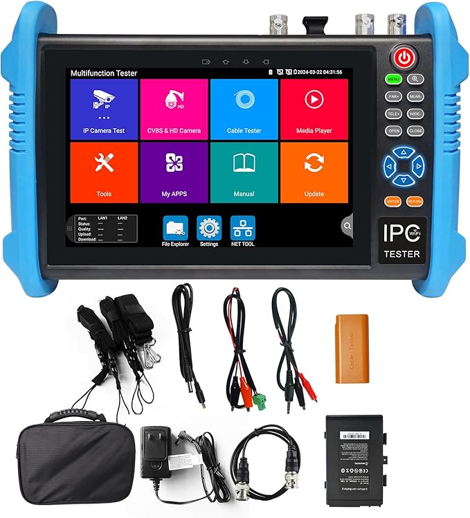 Upgraded 8K IP Camera Tester, WANLUTECH CCTV Tester 7 inch Touchscreen 8MP TVI CVI AHD SDI CVBS Test SFP 90W PoE Power RJ45 Cable Test PoE Network Tools RS485 WiFi HDMI I/O VGA in (IPC-9800ADHS Pro)