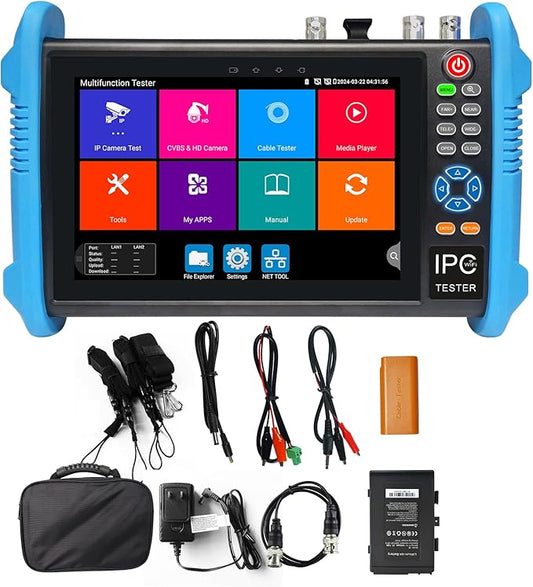 Upgraded 8K IP Camera Tester, WANLUTECH CCTV Tester 7 inch Touchscreen 8MP TVI CVI AHD SDI CVBS Test SFP 90W PoE Power RJ45 Cable Test PoE Network Tools RS485 WiFi HDMI I/O VGA in (IPC-9800ADHS Pro)