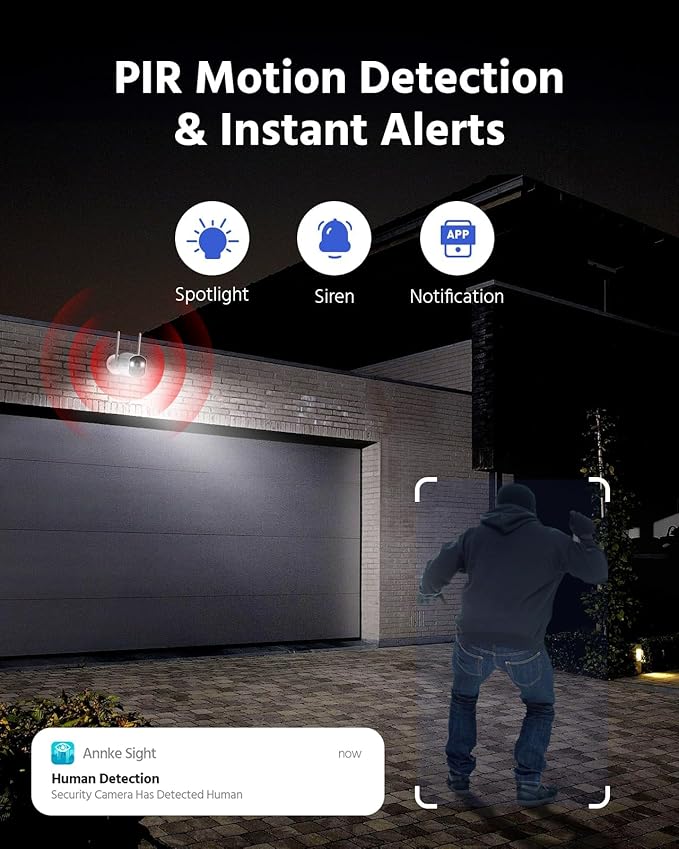 ANNKE 5MP Solar Wireless Security Camera Outdoor,Surveillance Home System,4CH and 2 Bullet Cam-Kit 2.5K, Color Night Vision, Spotlight Smart Alarm, PIR&Human Detection, 2-Way Audio, 64GB Memory Card
