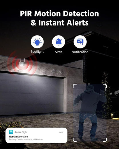 ANNKE 5MP Solar Wireless Security Camera Outdoor,Surveillance Home System,4CH and 2 Bullet Cam-Kit 2.5K, Color Night Vision, Spotlight Smart Alarm, PIR&Human Detection, 2-Way Audio, 64GB Memory Card