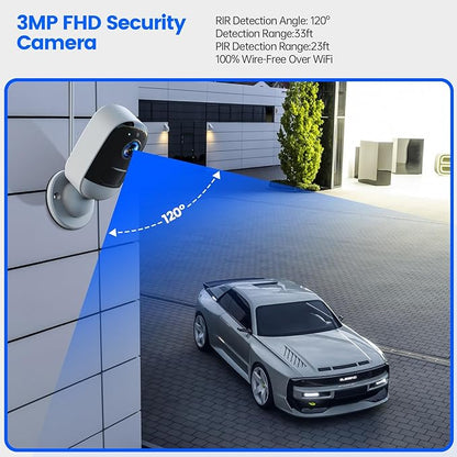 Security Cameras Wireless Outdoor, 3MP Security Camera with Magnetic Base, IP65 Waterproof, 2-Way Talk, AI Motion Detection Spotlight Siren Alarm Cameras for Home Security