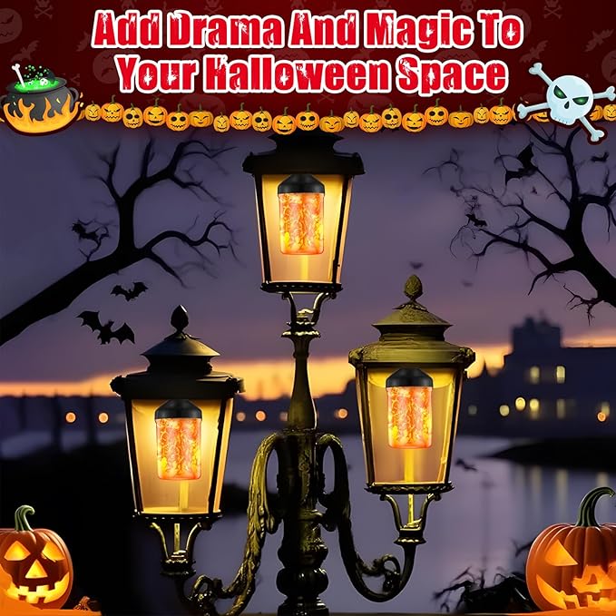 VIHOSE Upgraded Dusk to Dawn LED Flame Light Bulbs Outdoor,E26 Flickering Light Bulbs with Upside Down Effect, Fire Bulb for Christmas Halloween Patio Porch Outdoor Decor, 25, 000 Hours, 2 Pack