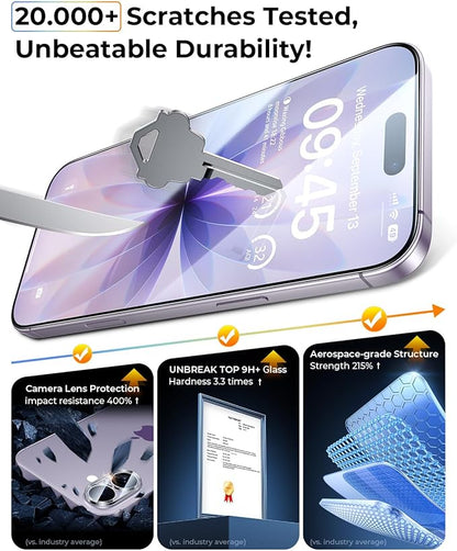 MRGLAS TOP 9H+ Glass 2+2 Packs for iPhone 17 Privacy Screen Protector with Camera Lens Protector [Zero Bubble][10X Military Protection] 17 Tempered Glass 6.3" Full Edge Coverage,Case-Friendly