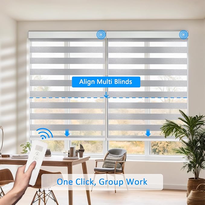 Motorized Zebra Blinds for Windows Cordless Electric Curtains with Remote Control Blackout Shades Custom Smart Blinds Compatible with Alexa Google Home(85% Blackout Grey,W23 X 72in)