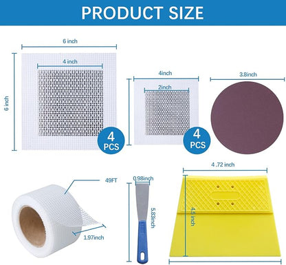 Drywall Repair Kit,Drywall Hole Patch Repair Kit to Fix Wall Surface Holes and Creak Damage with White Repair Putty 17OZ,8PCS Aluminum Repair Patchs,Scraper,Sanding Pad Fill Quick and Easy Solution