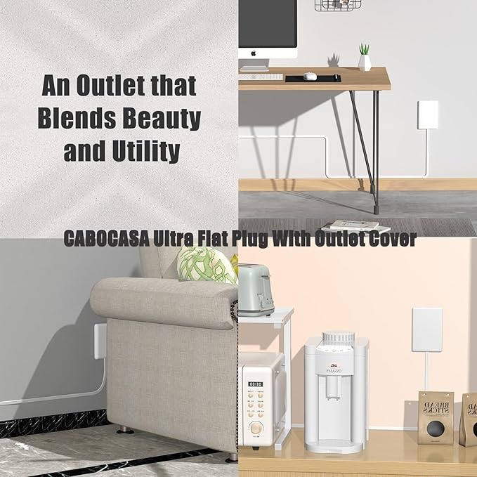 CABOCASA 2 Pack 3FT Flat Plug Extension Cord Power Strip with 3 Outlets, Patented Detachable Ultra-Thin Outlet Cover Concealer & Ultra-Flat Plug, Max. 13A 125V 1625W ETL Listed, White Color