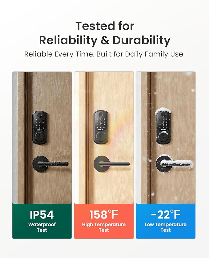 DESLOC B200 Fingerprint Smart Lock with 2 Lever Handles, Keyless Entry Front Door Lock Set, Electronic Keypad Deadbolt, App Control, Auto Lock, Long Battery Life,Matte Black