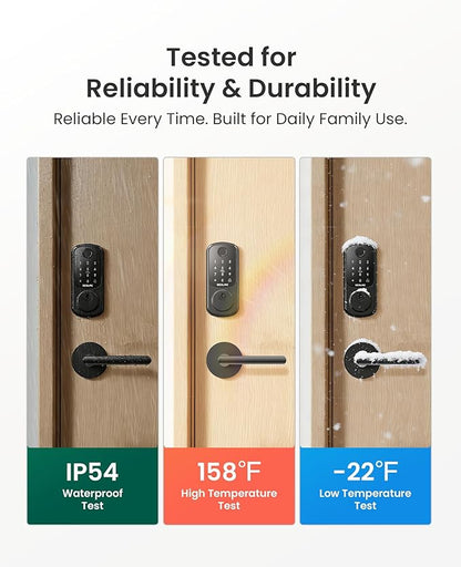 DESLOC B200 Fingerprint Smart Lock with 2 Lever Handles, Keyless Entry Front Door Lock Set, Electronic Keypad Deadbolt, App Control, Auto Lock, Long Battery Life,Matte Black