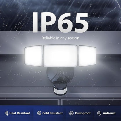 Onforu 3 Pack 75W Motion Sensor Outdoor Lights, 7000lm Dusk to Dawn Flood Light, LED Security Light with 3 Head, IP65 Waterproof Exterior Floodlight, 6500k Wall Light for Entryway Stairs Yard Garage