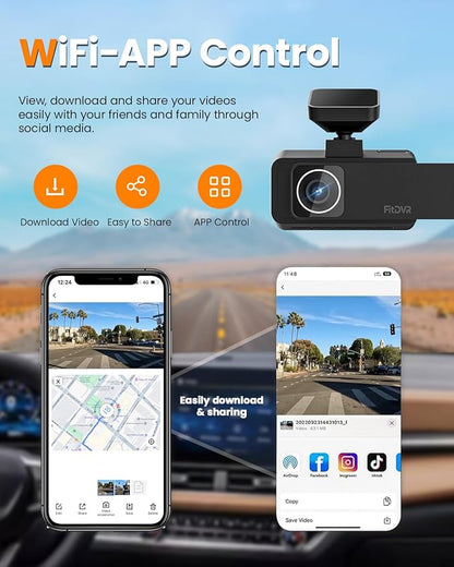 4K 3 Channel Dash Cam, 2160P+1080P+1080P Front and Rear Inside Car Camera with 64GB Card, WiFi Built-in GPS, 3“ IPS Screen, IR Night Vision, G Sensor, WDR(F3)