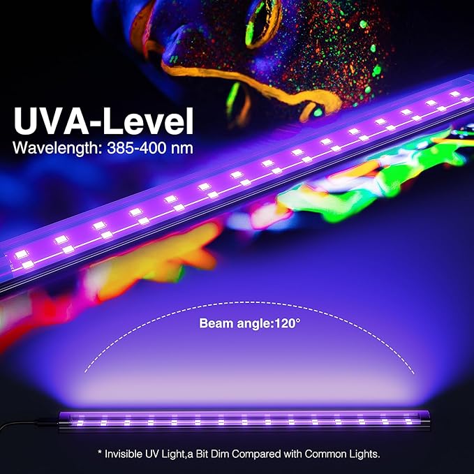 Onforu 2 Pack 10W LED Black Light Bar, 1ft, USB Blacklight Tube, Blacklight Bars with Switch, Black Light for Fluorescent Tapestry Poster, Cabinet, Glow Party, Halloween, Classroom, Body Paint
