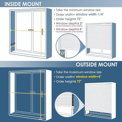 Motorized Cellular Shades with Remote Control, Blackout Electric Smart Blinds(Free Solar Panel) with Cordless, Windows Automatic Honeycomb Blinds, with Alexa Google, White, 36"× 64"