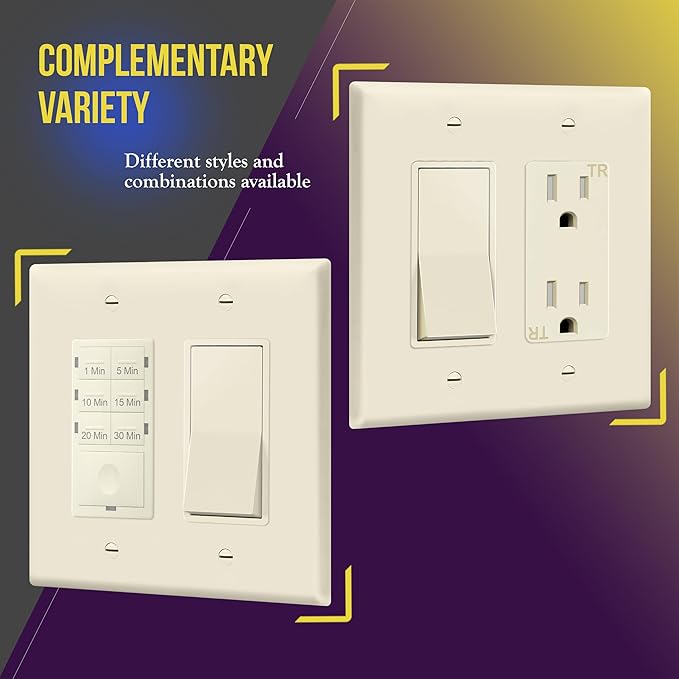 ENERLITES Decorator Light Switch or Receptacle Outlet Wall Plate, Gloss Finish, Midway Size 2-Gang 4.88" x 4.92", Unbreakable Polycarbonate Thermoplastic, UL Listed, 8832M-LA, Light Almond