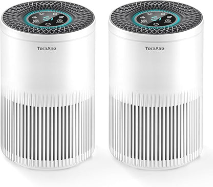 2 Pack Air Purifiers for Home Bedroom, Air Purifier with PM 2.5 Air Quality Monitor, H13 True HEPA Air Filter Cleaner with 5 mode Light, Sleep Mode, Timer, Fragrance Sponge for Smoke, Odor, Dander