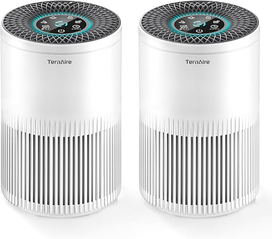 2 Pack Air Purifiers for Home Bedroom, Air Purifier with PM 2.5 Air Quality Monitor, H13 True HEPA Air Filter Cleaner with 5 mode Light, Sleep Mode, Timer, Fragrance Sponge for Smoke, Odor, Dander