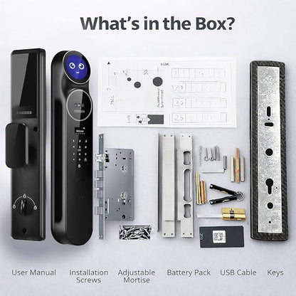 3D Face Recognition Smart Door Lock with Camera: AI Voice commandes, Video Intercom, Palm Vine, Tuya App Access, Biometric Fingerprint& Keyless Entry, Heavy Duty, Aluminum, for Home & Office