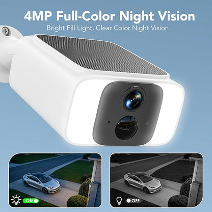 GNCC Solar Security Camera Outdoor, 2.4 & 5GHz WiFi Outdoor Security Camera 4MP Solar Powered WiFi Camera with Color Night Vision, Spotlight, PIR Motion Detection, Easy to Install, SD/Cloud Storage