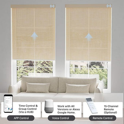 Motorized Blinds with Remote, Light Filtering Smart Blinds for Windows Automatic Roller Shades Compatible with Alexa, Motorized Shades Customized for Living Room Home Office (Light Coffe)
