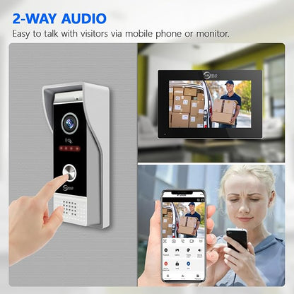 ANJIELO SMART Wired Video Doorbell with Indoor Monitor,Video Intercom System, Hardwired Door Entry Camera with Two-Way Audio, Motion Detection, Remote Unlock for Home Security(Black)