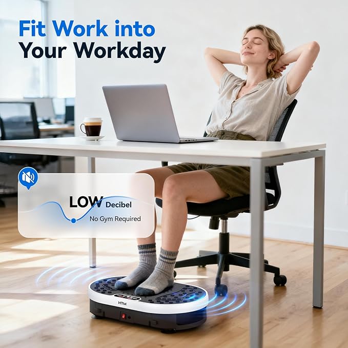 HTM Vibration Plate Exercise Machine, 9 Modes & 120 Speeds, Body Shake Plate with Resistance Bands Slot & Remote Control, 300 Lbs Capacity Shake Board for Weight Loss Fat Burner Home Fitness Workout