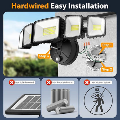 Onforu 120W 12000LM Dusk to Dawn Outdoor Lighting,5 Heads Flood Lights Outdoor,6500K Super Bright Automatic Outdoor Lighting,IP66 Waterproof Hardwired LED Security Lights for Garage,Yard,Outside