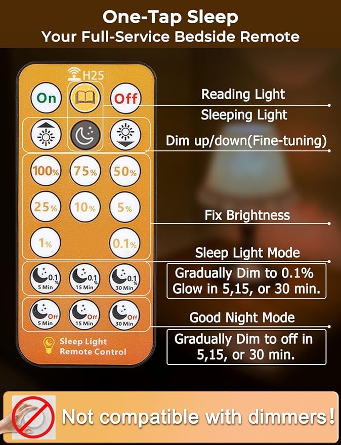 LED Sleep Amber Light Bulbs with Remote Control, 1600K E26 Circadian Light Bulb A15, 5W(40W Equivalent) for Sleep Therapy, Baby Nursery, Bedroom (4 Packs)