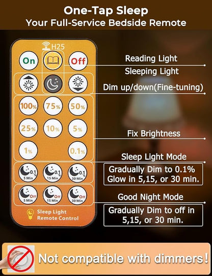 LED Sleep Amber Light Bulbs with Remote Control, 1600K E26 Circadian Light Bulb A15, 5W(40W Equivalent) for Sleep Therapy, Baby Nursery, Bedroom (4 Packs)