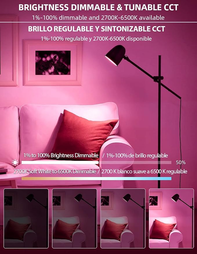 Smart WiFi LED Light Bulbs, Compatible with Alexa and Google Home Assistant, Music Sync Multi Color Changing Bulb, BR30 E26 10W 1000LM (80W Equivalent), 4-Pack, White, (MKBR)
