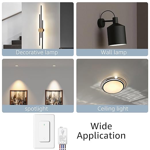 NineLeaf Wireless Light Switch and Receiver Kit, No Wiring RF Remote Control Switch, 1300FT Range, Programmable & Expandable,for Lights, Ceiling Fans, Lamps, 1000W LED(1Switch 4Receivers)