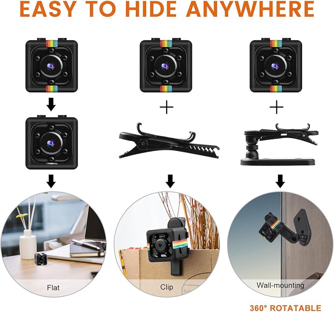 No WiFi Security Camera, 1080P Mini Camera, Built-in 32GB TF Card,Photoshoot, 360° Rotating Bracket, Night Vision, Small Cameras for Home/Cycling/Camping/Travel/Indoor Outdoor Security
