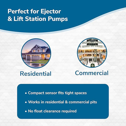 HC5000T Electronic Sewage Pump Switch, 12ft Cord - No Pit Entry, Smart Alarm System Water Sensor for Sump Pump - Compatible with All Pumps & Pit Sizes - Prevents Flooding in Basements, Lift Stations