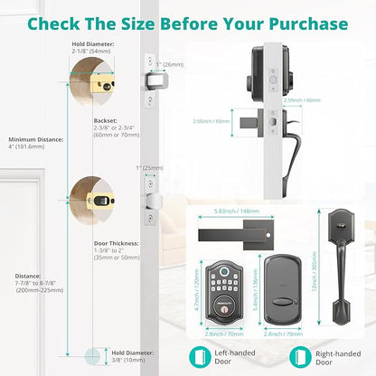 AkaGear DS10 Keyless Entry Door Lock with Handle Set - Fingerprint Deadbolt, Electronic Keypad Deadbolt, Smart Locks for Front Door, Auto-Lock & One Touch Locking - Oil Rubbed Bronze