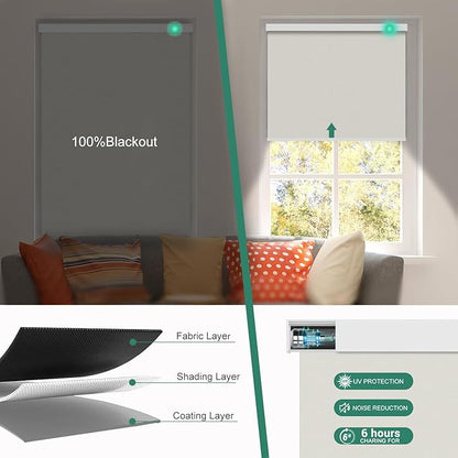 Motorized Blinds with Remote [100% Blackout & Silent Motor] Smart Blinds Compatible with Alexa Google HomeKit, Electric Roller Shades for Indoor Windows, Customized Size, Mist Frost White