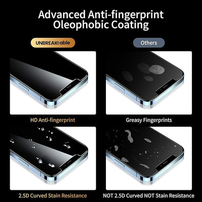 UNBREAKcable Privacy Screen Protector for iPhone 12/ iPhone 12 Pro, Shatterproof Tempered Glass [True 28°Anti Spy] [9H Hardness] [Easy Installation Frame] Black Protector for iPhone 6.1" - 2 Pack