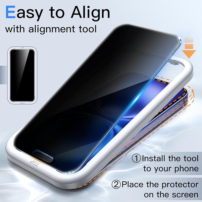 JETech 360 Degree Privacy Screen Protector for iPhone 16 Plus 6.7-Inch, 4-Way Anti-Spy Tempered Glass Film with Easy Installation Tool, 2-Pack