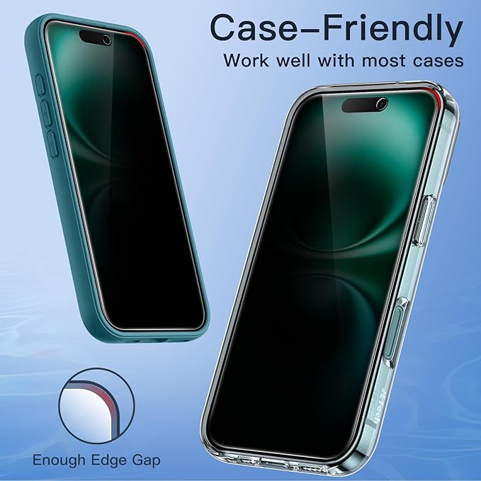 JETech Privacy Screen Protector for iPhone 16 Plus 6.7-Inch, Anti-Spy Tempered Glass Film with Easy Installation Tool, 2-Pack