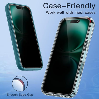 JETech Privacy Screen Protector for iPhone 16 Plus 6.7-Inch, Anti-Spy Tempered Glass Film with Easy Installation Tool, 2-Pack