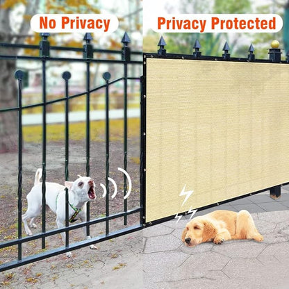 iCover 5x50ft Privacy Screen Fence, Outdoor Fencing Panels, Garden Windscreen Mesh Shade Sail Net Barrier, Fence Privacy Screen Reinforced Bindings and Brass Grommets Cable Zip Ties, Sand