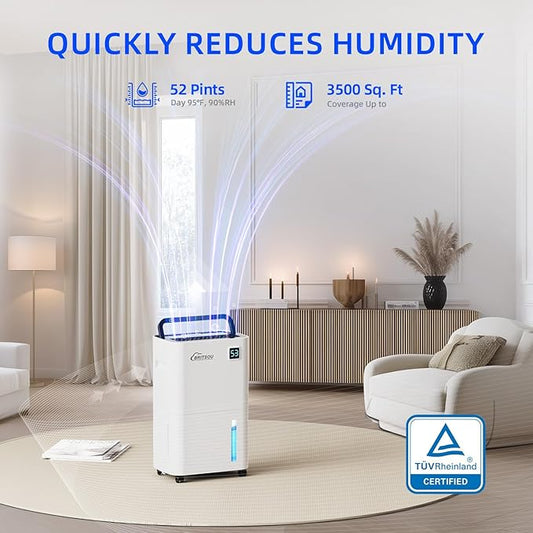 50 Pints Dehumidifier for Basement with Drain Hose - Quiet Smart Operation with 3 Modes, 24HR Timer - Ideal for Home Bedroom, Bathroom, Small to Large Rooms