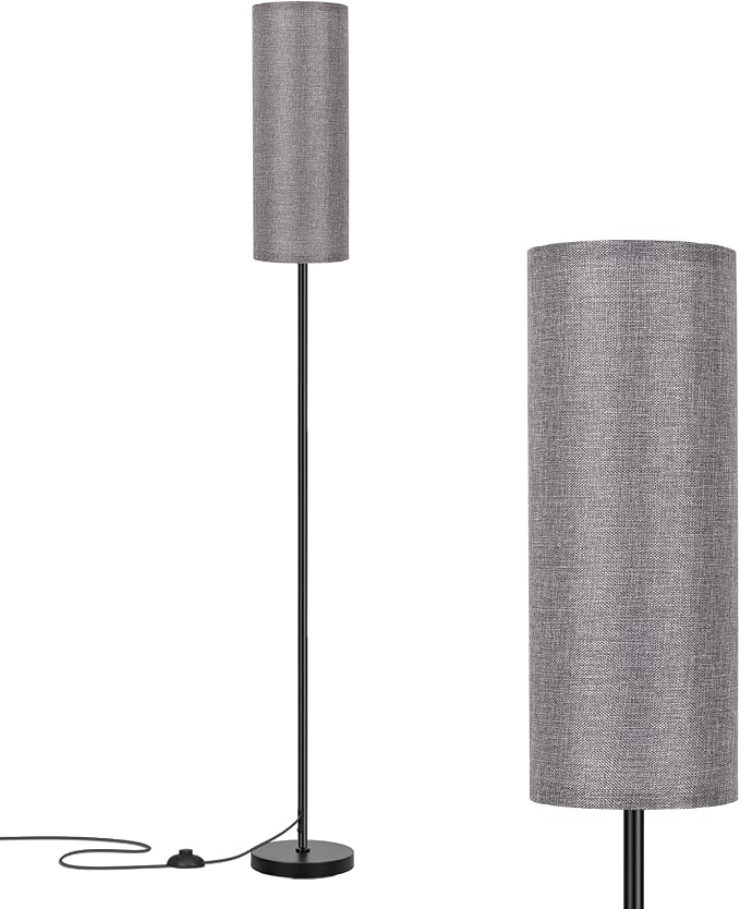 FRIDEKO HOME Grey Shade Floor Lamp, Simple Design with Foot Pedal Switch, Small Tall Lamps for Living Room Bedroom Office, Corner Floor Stand Light with Black Pole Lamp (No Bulb/No Remote)