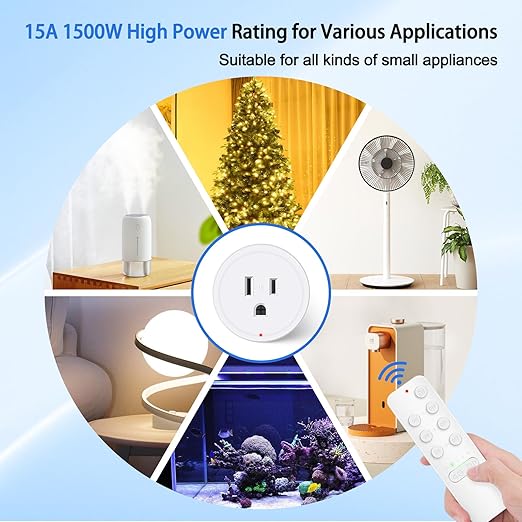 Remote Control Outlet, GREENCYCLE Remote Timer Switch, Plug in Light Switch Outlet, 500ft Range, 15A/1500W, for Lights, Fans, Christmas Lights, Household Appliance, 2Remotes 3Outlets