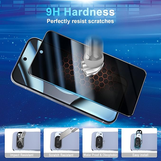 [2+2 Pack] Privacy Screen Protector Compatible with Pixel 10 Pro 5G - 2 Tempered Film - 2 Camera Lens Glass - Easy Installation Tool - High Clarity - Bubble Free - Anti-Spy Protection