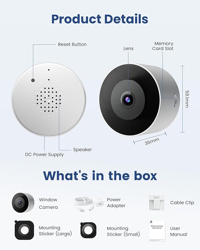 3MP 2K Window Camera, WiFi6 Indoor Camera for Home Security, with Full-Color Night Vision, AI Person/Vehicle/Motion Detection, 24/7 Recording, Easy & Quick Install, Replaces Outdoor Cameras