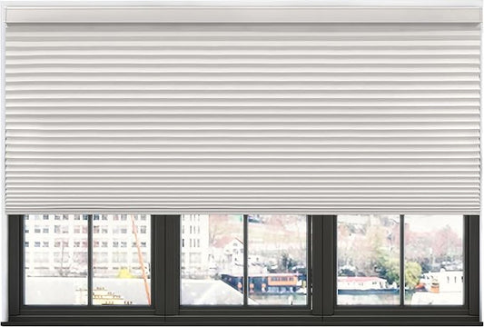 BlindsAvenue Simply Motorized Cellular Shades with Remote Control, Automatic Electric Cordless Wireless Blinds for Indoor Window, Blackout Blind, Color: White Dove, Size: 48" W x 48" L