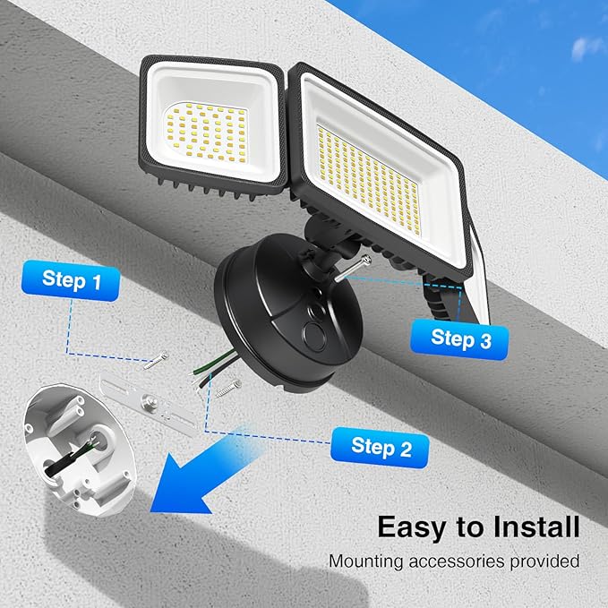 Onforu 100W Smart Flood Lights Outdoor, 3 Adjustable Heads, 9000LM Dimmable Hardwired Security Light, WiFi Alexa Control Floodlight, 2700K-6500K Tunable