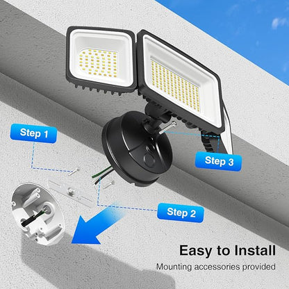 Onforu 100W Smart Flood Lights Outdoor, 3 Adjustable Heads, 9000LM Dimmable Hardwired Security Light, WiFi Alexa Control Floodlight, 2700K-6500K Tunable