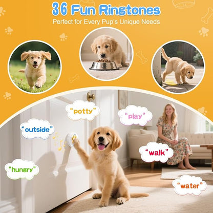 ChunHee Dog Bells to Go Outside - Bell for Dogs to Ring to Go Potty | Chew-Proof Dog Door Bell | 0-115dB Adjustable Volume & 36 Ringtones | Bells for Dog Training to Go Outside Without Barking
