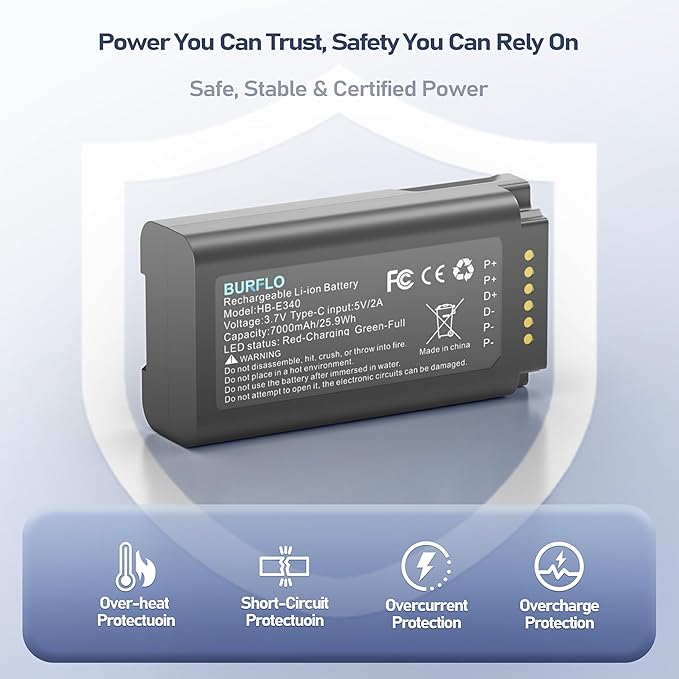 Burflo 7000mAh Battery for Eufy E340 & C31 Doorbell- High Capacity, Type-C Fast Charging, Compatible with Eufy Security Video Doorbell E340,C31,T8214,T8743,T8223,T8743111, HB-E340 Models