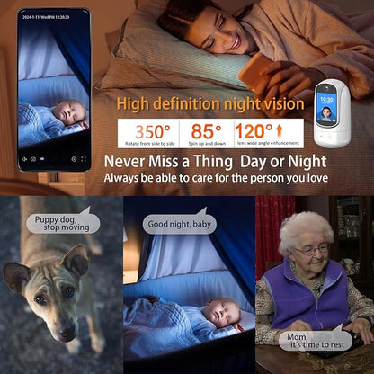 2-Way Video/Audio Security Camera Screen WiFi AI Detection Puppy/Pet/Cat/Elderly/Dog Monitor Wireless Facetime Cam Voice Phone APP Controlled Sound Video Calling Devices for Grandpa, White