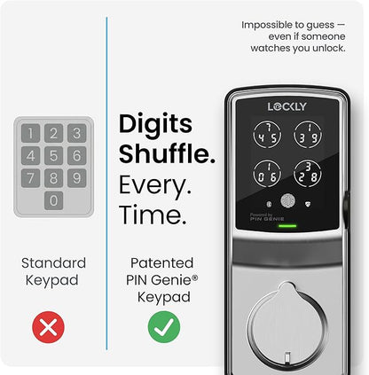 Lockly Secure Plus, Keyless Entry Door Lock, Smart Locks for Front Door, Smart Lock Deadbolt, PIN Genie® Keypad, 3D Biometric Fingerprint Sensor, Auto Lock Smart Door Lock